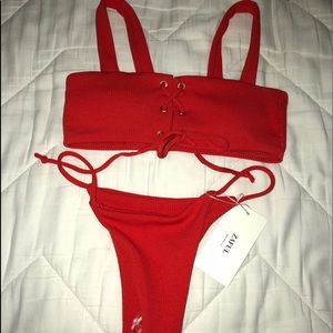 Zaful ribbed red bikini NWT